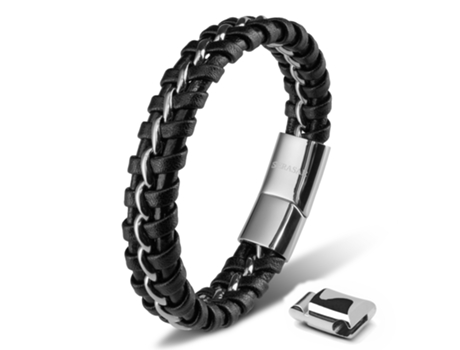 SERASAR Pulsera de Cuero para Hombre "Joy" 23cm Plata