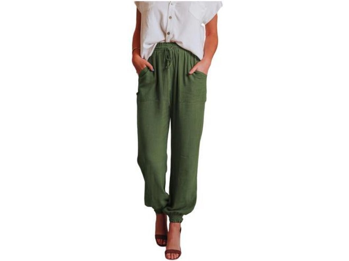2026-pantalones Jogger Sueltos Para Mujer Con Cintura Elástica Y Cordón, Bolsillos, Tela Suave Y Transpirable Xxl Verde Ejército