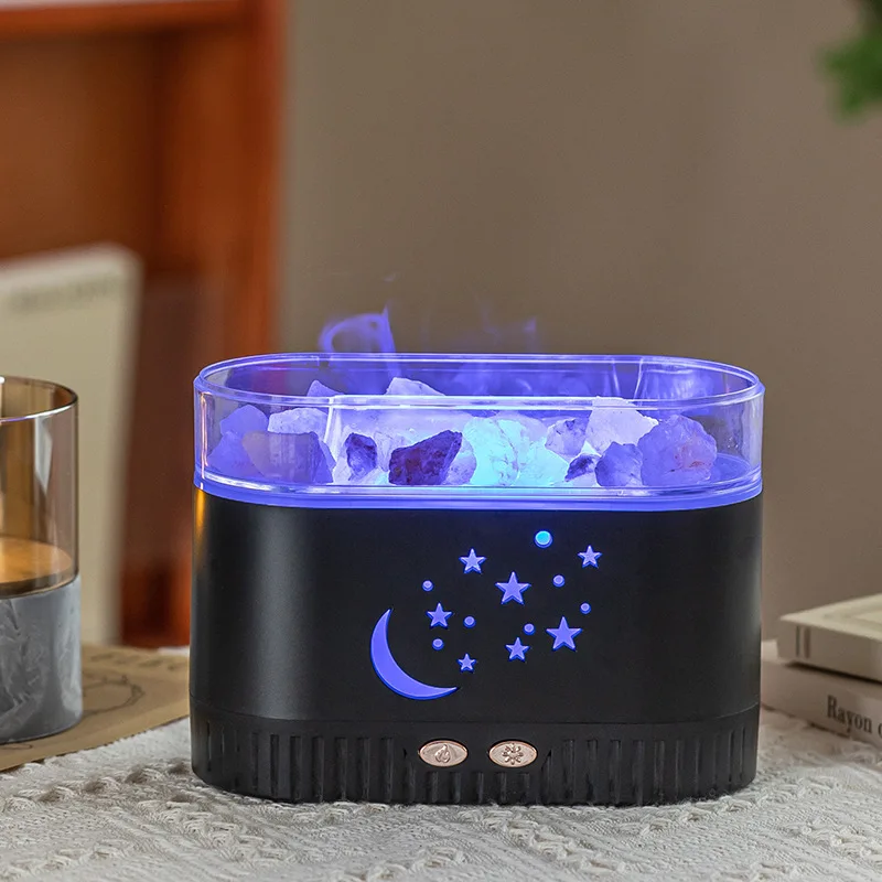 Humidificador de aire USB (negro) con luz de llama, 200 ml