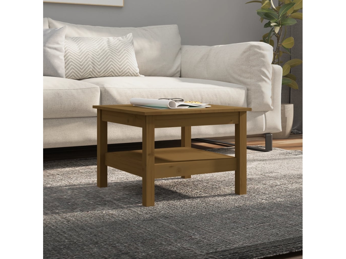 Mesa de Centro de Apoyo 55X55X40 Cm Pino Macizo Marrón Miel