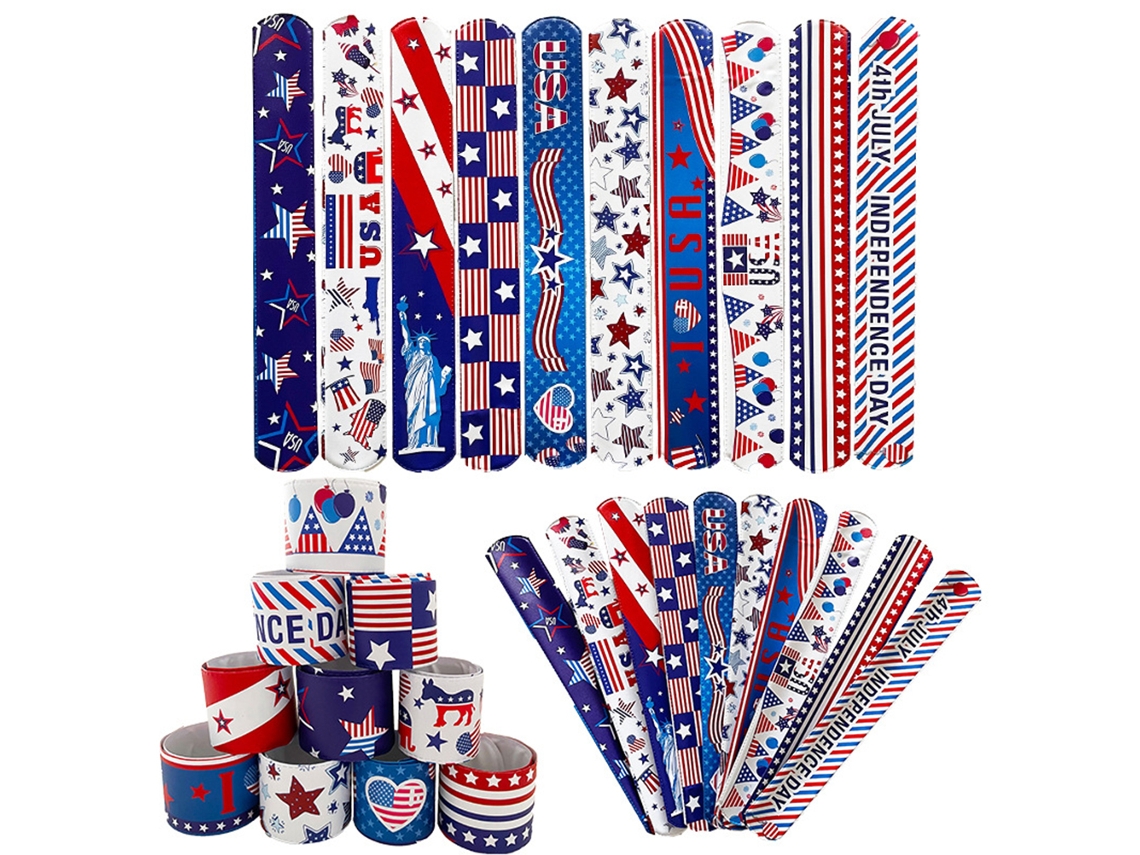-50 Pulseras Slap Para El 4 De Julio Decoraciones Del Día De La Independencia Regalos Para Niños Niñas