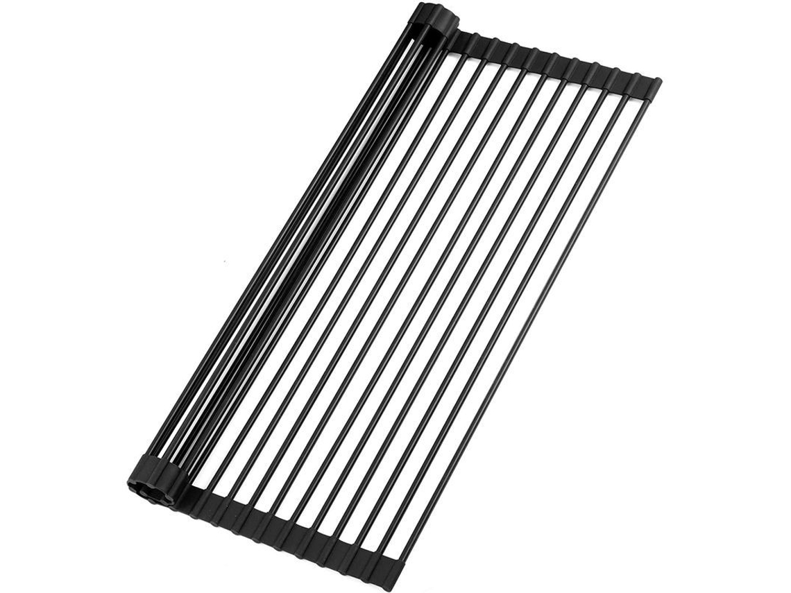 Escurridor De Platos Enrollable De 52 Cm, Versátil Para Fregadero, Con Silicona Resistente Al Calor - Negro