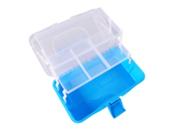 Caja De Almacenamiento Portátil De Tres Niveles Con Asa De Plástico Para Manualidades Y Cosméticos, Azul Cielo.