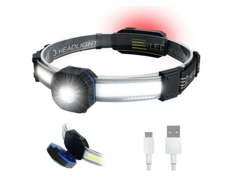 Linterna frontal LED recargable, linterna frontal LED impermeable IPX4, linterna, 10 modos, iluminación gran angular de 210, linternas frontales CO...