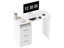 Escritorio Para Ordenador Con 3 Cajones Y Estante Abierto, Estilo Moderno, 100 X 40 X 75 Cm, Blanco