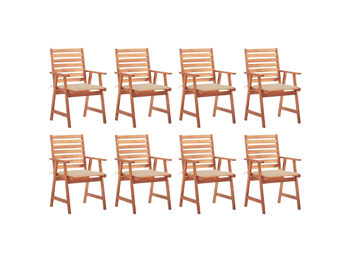 Sillas de comedor de jardín DKD Home Decor de 8 piezas con cojines de acacia maciza