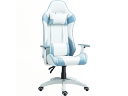 Silla gaming reclinable con cojín lumbar, reposacabezas inclinable y altura ajustable, 67x60x120 (128 cm), blanca y azul.