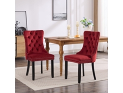 Sillas de comedor, 2 unidades, capitoné de terciopelo, patas de madera con tachuelas, color vino tinto, Mobrio