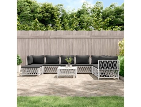 Conjunto 9 de muebles de jardín VIDAXL con cojines acero blanco