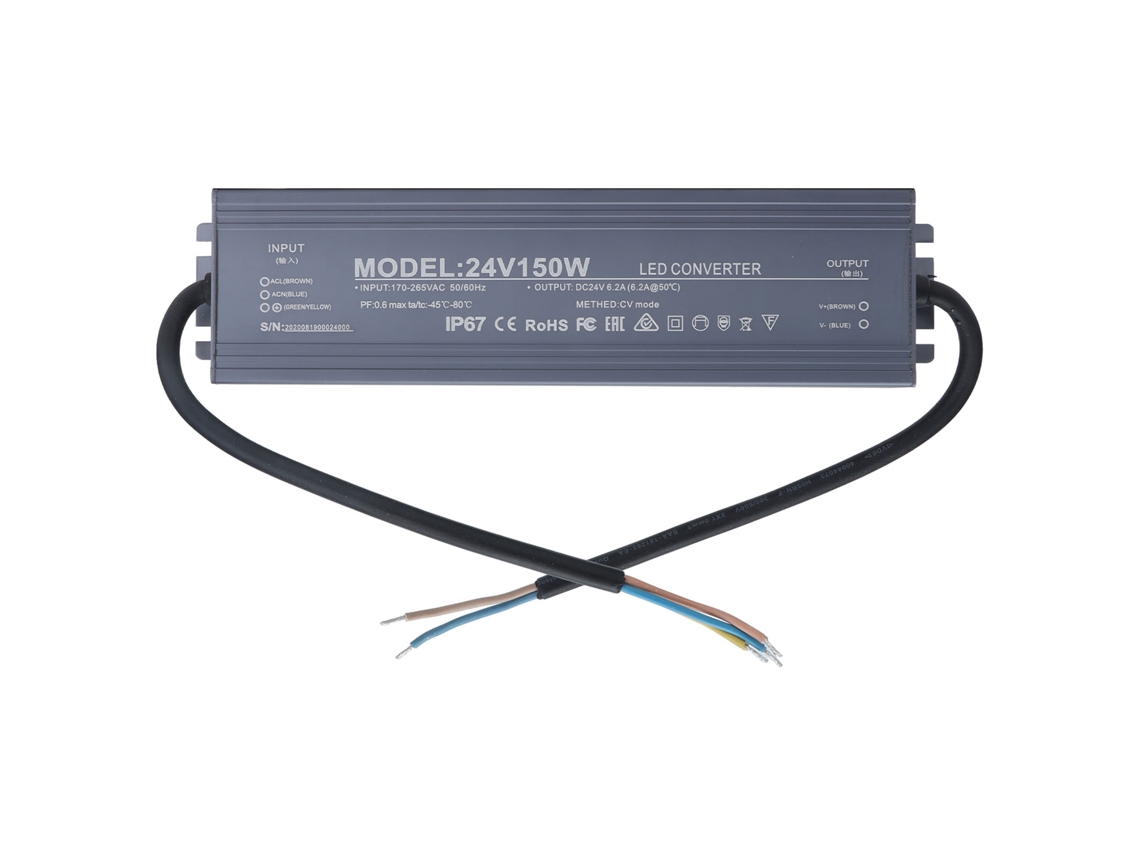 Transformador Convertidor De Fuente De Alimentación Para Controlador Led, Resistente Al Agua Ip67, De Ca 170-265 V A 24 V, 6,2 A, 150 W.