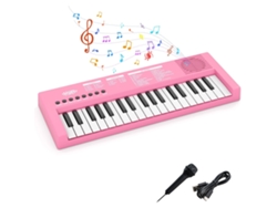 Piano Infantil com Teclado de 37 Teclas, 8 Ritmos e Sons, Microfone Incluso, Abs, Rosa, Alimentação Usb Ou Bateria NORTHIX