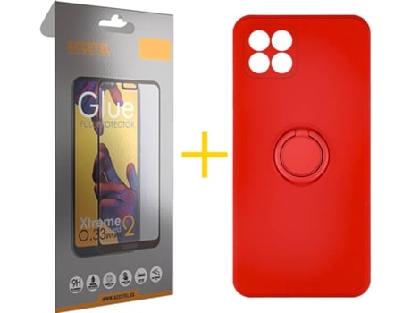 Carcasa + Protector de Pantalla para Huawei P40 Lite ACCETEL Rojo