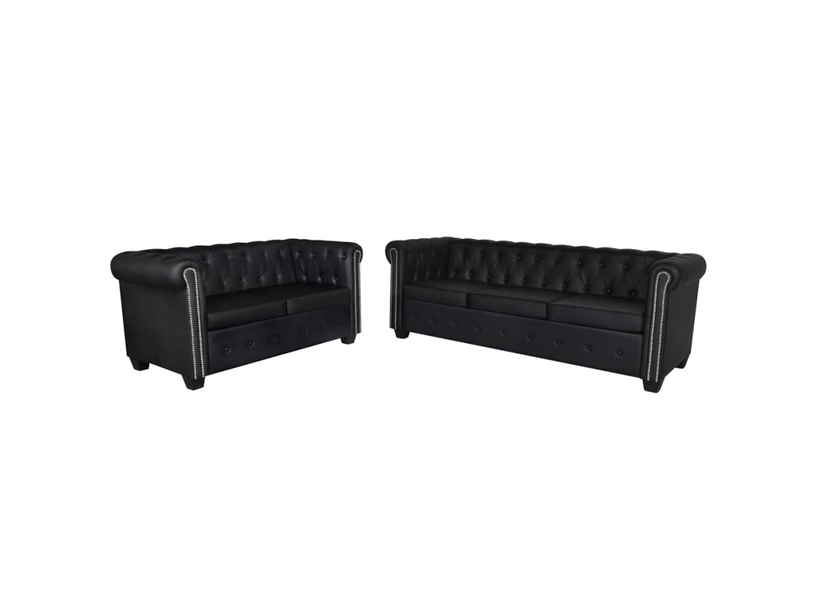 Conjunto de sofá Chesterfield de 2 y 3 plazas en piel artificial. Decoración del hogar Dkd negra