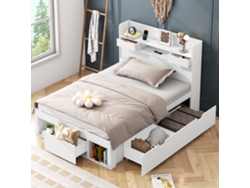 Cama Individual Blanca De 90x190 Con Usb Y Cajones Para Niños.