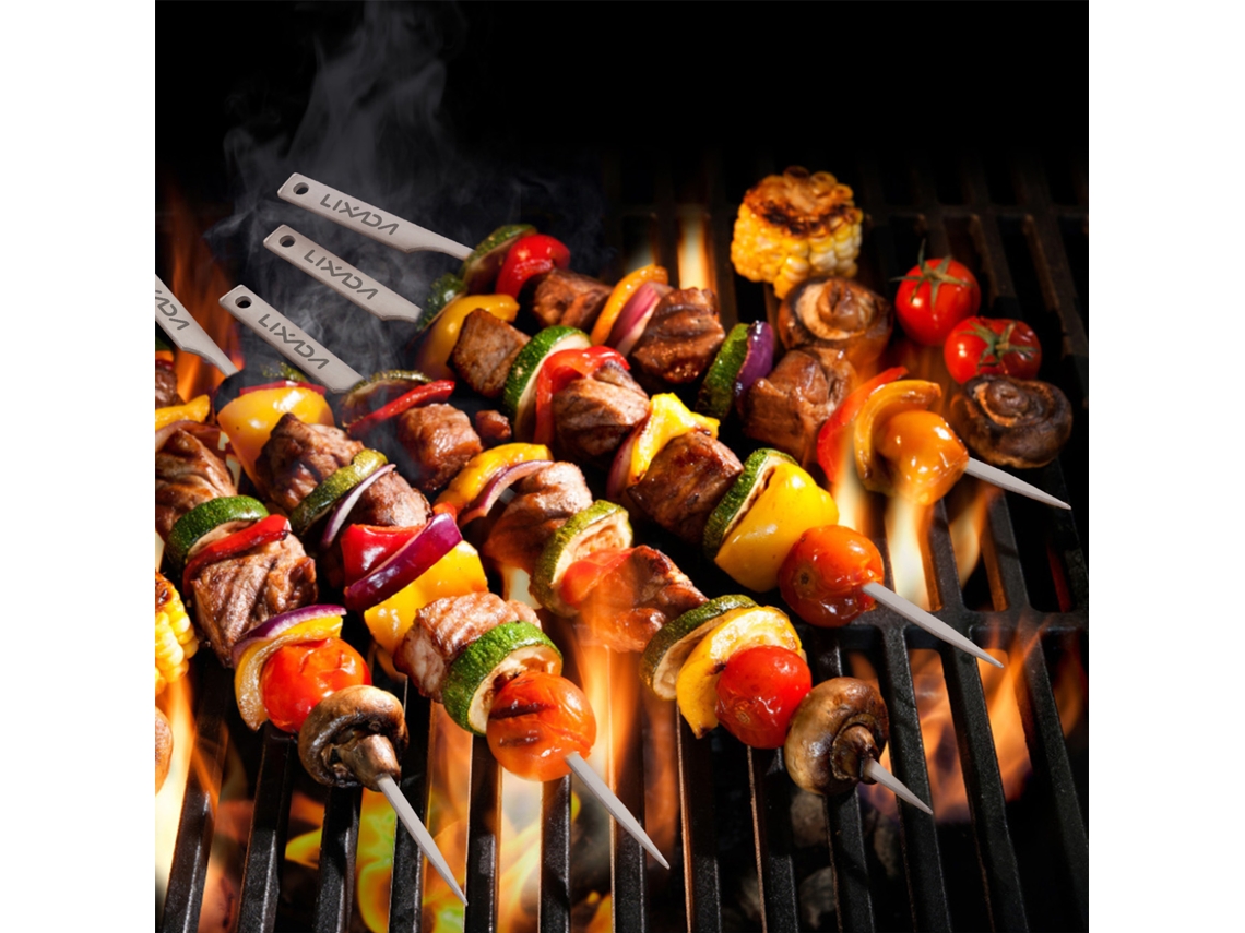 5 brochetas planas de titanio de 25,4 cm para barbacoa, picnic y asado al aire libre.