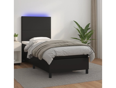 VIDAXL Cama con somier (Negro - Cuero artificial - 193 x 90 x 128 cm)