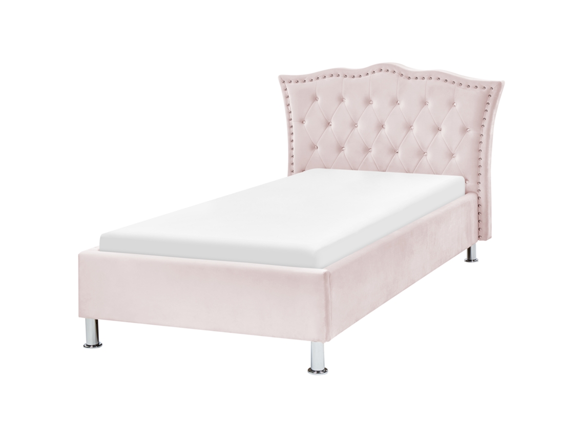 Cama con somier BELIANI Metz de Terciopelo Rosa 126x217x102