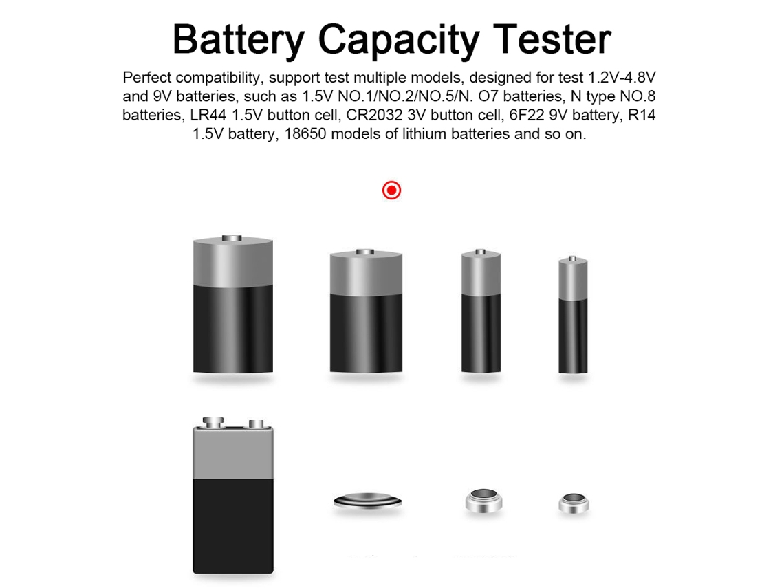Comprobador Digital Portátil De Capacidad De Baterías Con Indicador De Nivel Para Baterías De 1,2 V A 4,8 V Y De 9 V.