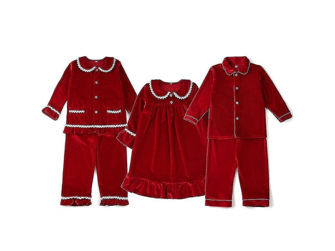 Conjunto De Pijamas De Natal Vermelho Para Meninos E Meninas, Tecido Suave De Veludo Dourado, Para Inverno, Ajuste Normal 2-3t B Green