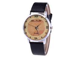 Reloj De Pulsera Unisex De Cuarzo Con Correa De Piel Sintética, Diseño Anual Estándar, Esfera Negra.