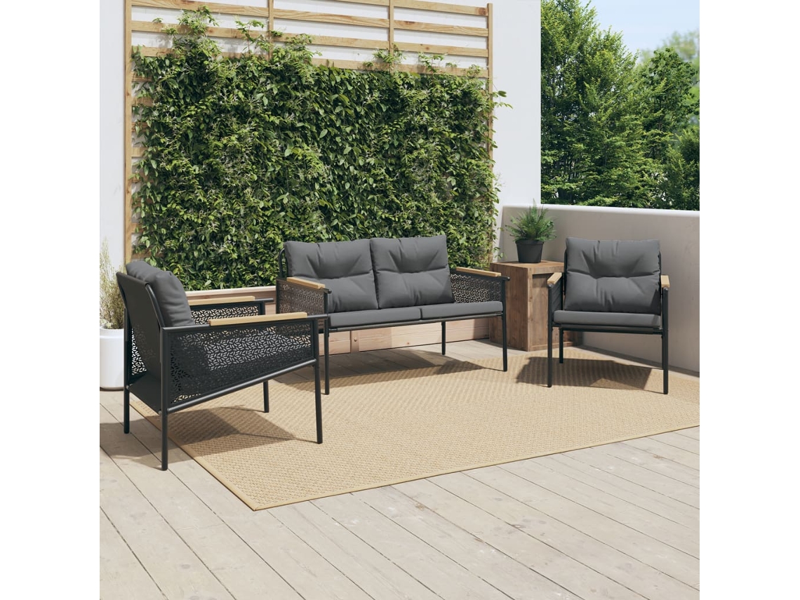 Conjunto de 3 Moveis Varanda con Almofadões Marrons Dkd Home Decor