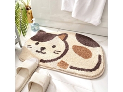 2026-tapete De Baño Linjou Antideslizante Absorbente Suave Diseño Adorable Gato Beige Alfombra Secadora