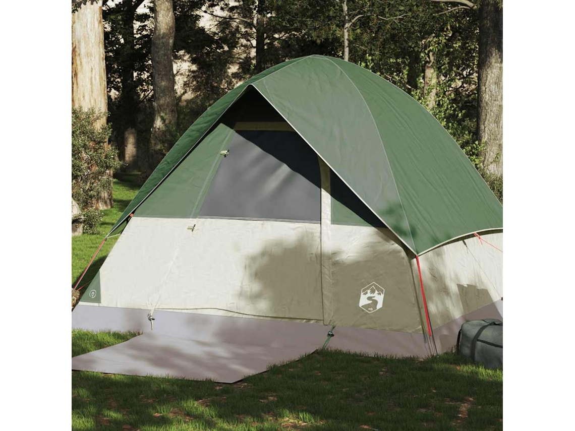 Tienda de campaña tipo domo impermeable verde para 4 personas.