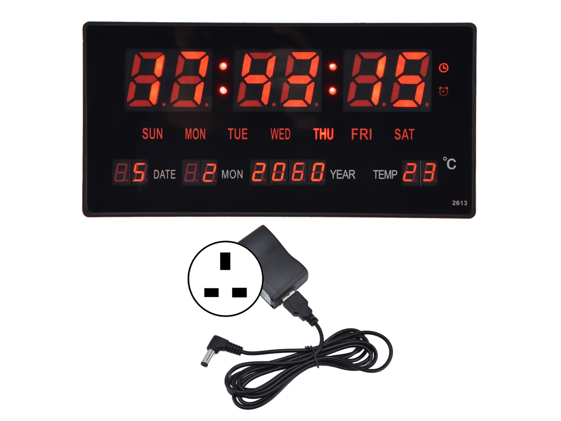 Reloj de pared digital LED Baok-reloj con calendario, modelo sencillo, para uso de escritorio, ideal para el dormitorio o la oficina, con enchufe de 100-240 V (Reino Unido).