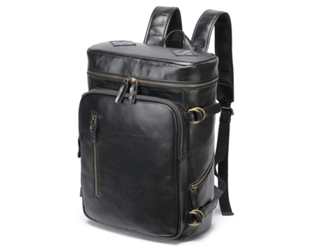Mochila Vintage de Cuero Genuino para Hombres Mochila de Viaje para computadora portátil Bolsa de Trabajo Mochila Informal-Negro