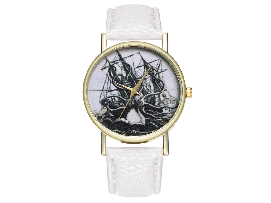 Reloj De Pulsera Analógico De Cuarzo Con Correa Pu Estilo Retro Para Mujer (blanco)