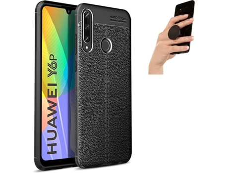 Carcasa y Popsocket Huawei Y6P Rugged Leather (Negro)