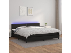 Cama Box Spring Colchón Y Led Cuero Sintético Negro 200x200 Cm
