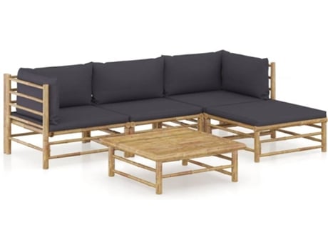 Conjunto 5 de muebles de jardín VIDAXL bambú con cojines gris oscuro