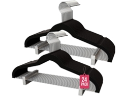 COM-FORT HOUSE | Percha Terciopelo con Pinzas | Color Negro | Antideslizantes y Resistentes | Perchas para Ropa | Ideal para Chaquetas, Pantalones o Blusas | 24 Unidades