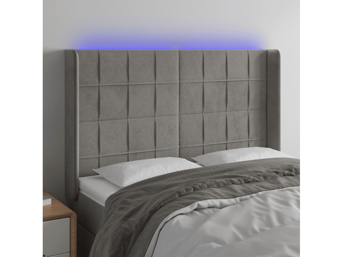 Cabecero Con Led De Terciopelo Gris Claro 147x16x118/128 Cm