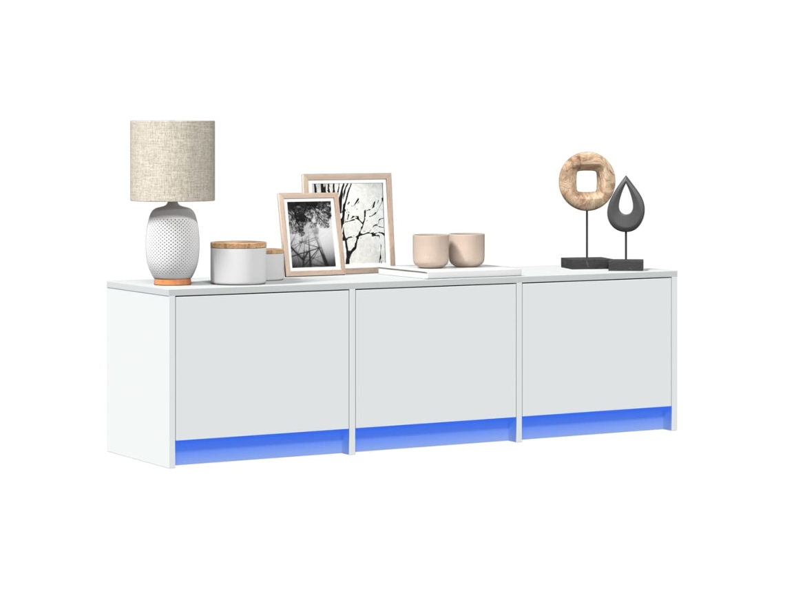 Mueble De Tv Con Led Madera De Ingeniería Blanco 140x34x40 Cm