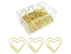 100 clips de papel dorados con forma de corazón, acabado liso, para decoración de bodas.