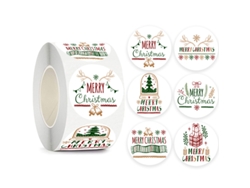 Rollo De Pegatinas Navideñas Redondas Con Diseños B (7x7x3cm)*