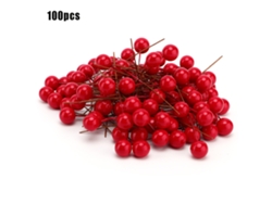 RNEMITERY 100pcs Frutos de Acebo Rojos Artificiales Flores de Bayas Miniaturas Decorativas para Hogar Boda Fiesta