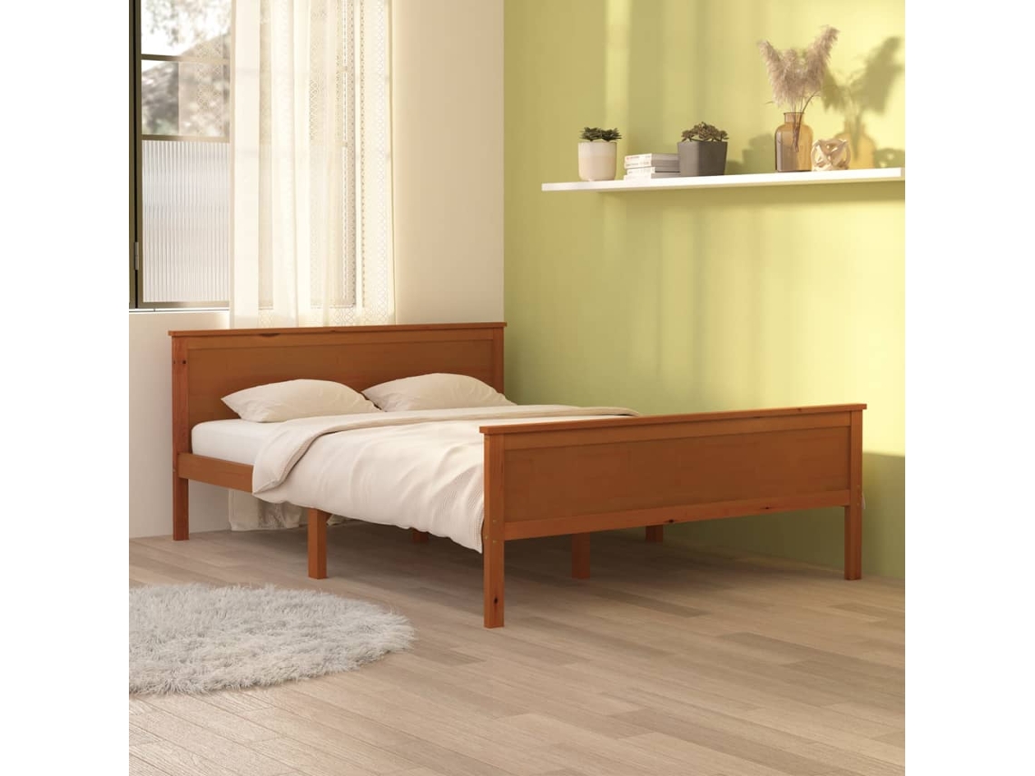 Estructura Cama Sin Colchón Madera Pino Marrón Miel 160x200 Cm