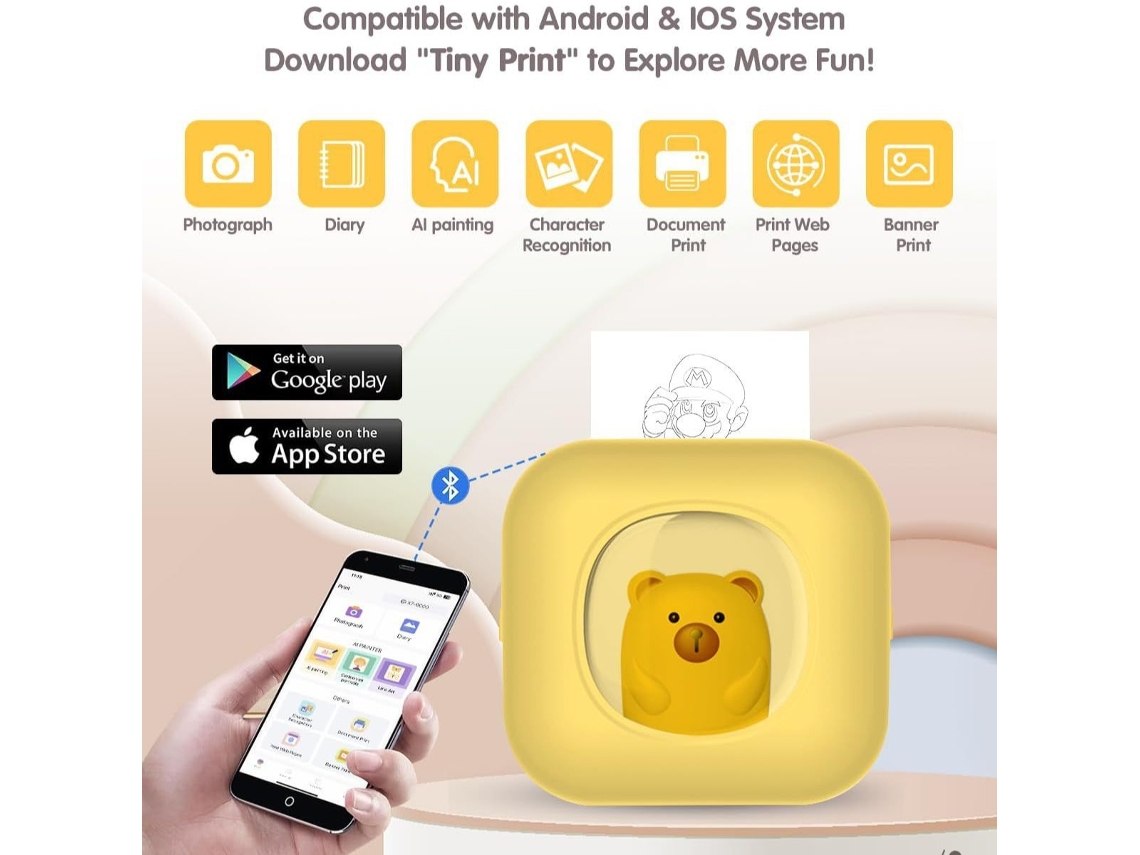 Impresora Térmica Portátil Bluetooth X7 Mini Impresora De Etiquetas Con 6 Rollos De Papel Amarillo Cuich