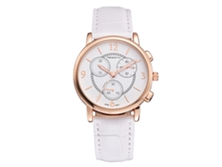Reloj Analógico De Cuarzo Rebirth Con Correa De Cuero Sintético Y Caja De Acero Inoxidable Blanca.