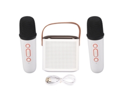 Mini Máquina De Karaoke Portátil Con 2 Micrófonos Inalámbricos Y Luces Rgb, Altavoz Bluetooth, Color Blanco.