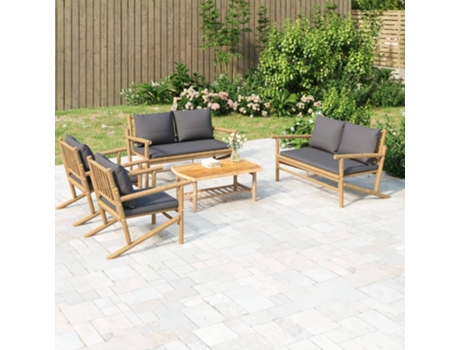 Conjunto 5 de muebles de jardín VIDAXL bambú con cojines gris oscuro
