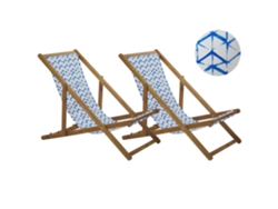 Juego de tumbonas de exterior BELIANI Anzio de Poliéster, Madera de acacia Azul 54x101x84