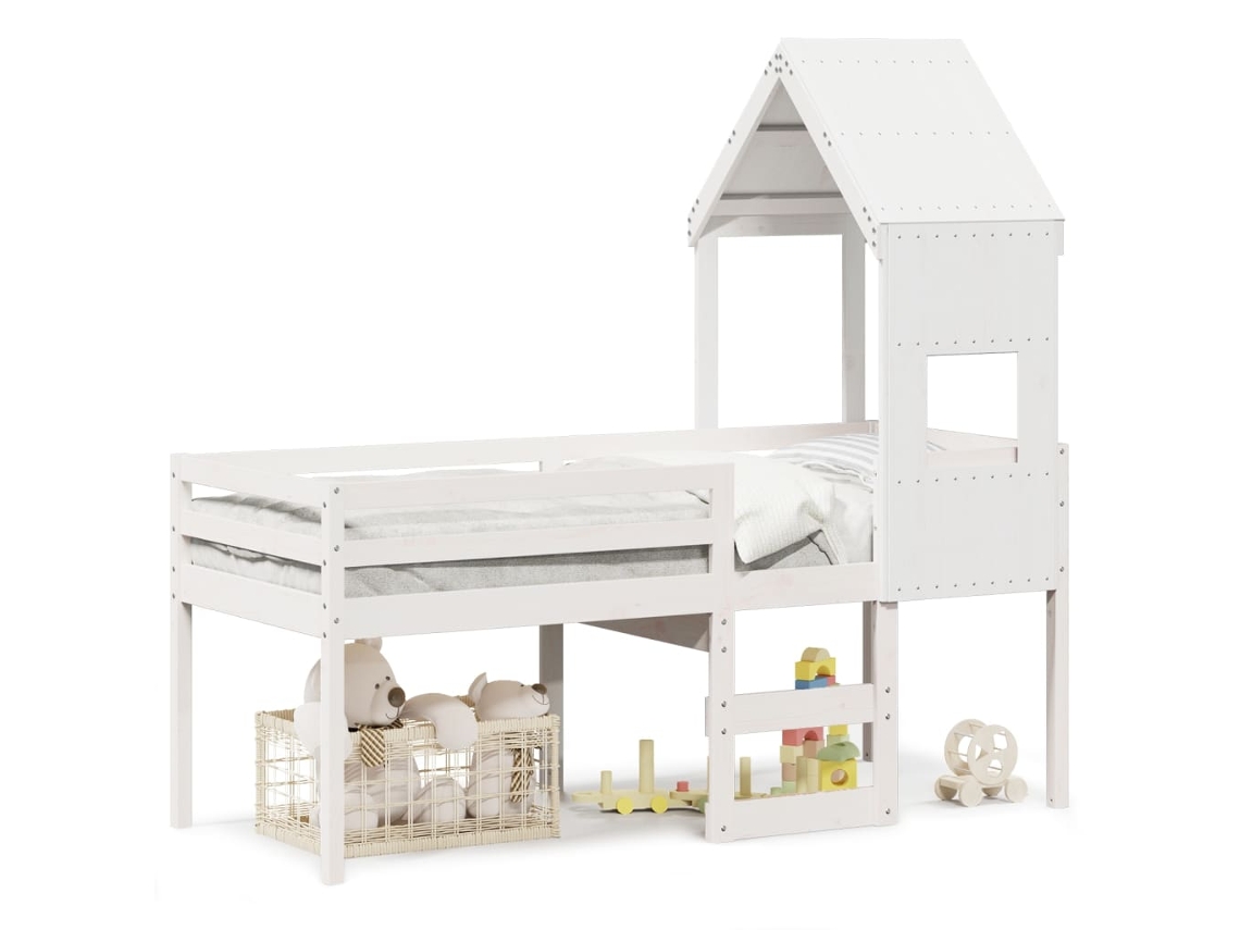 Cama Alta Con Techo 75x190 Cm Pino Macizo Blanco Dkd Home Decor
