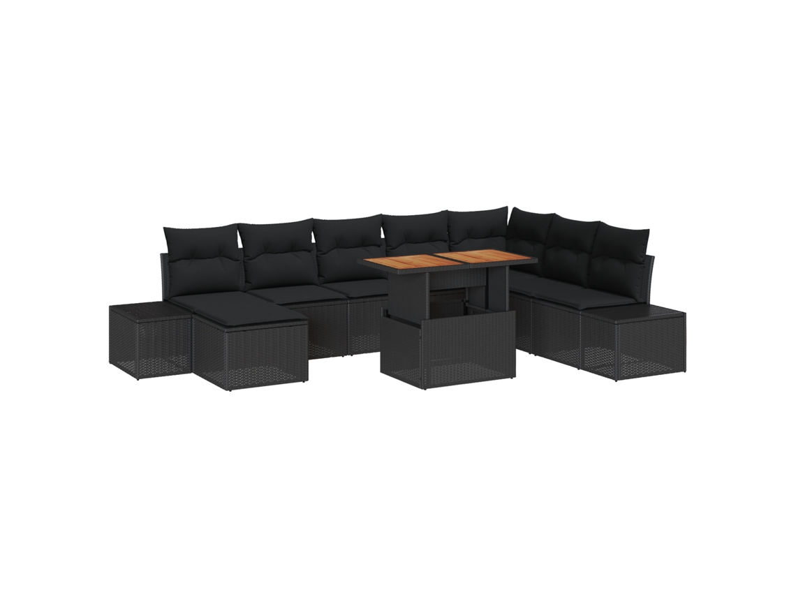 Conjunto de sofás de jardín Vidaxl de 9 piezas de ratán negro
