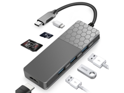 Estación de acoplamiento USB multifuncional Yizhood con puerto USB 3.0 tipo C de carga directa 7 en 1 gris