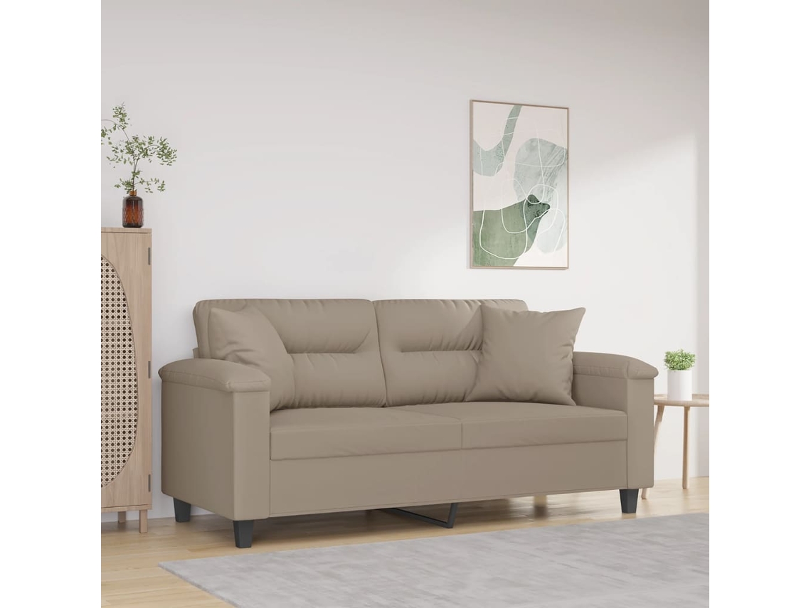 Sofá De 2 Plazas | Sofá De Salón | Sofá De Descanso Con Cojines Tela Microfibra Gris Taupe 140 Cm