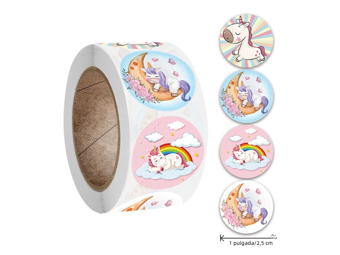 500 hojas/rollo de pegatinas de unicornios estilo dibujos animados, aptas para niños. MDUG (estilo 1)